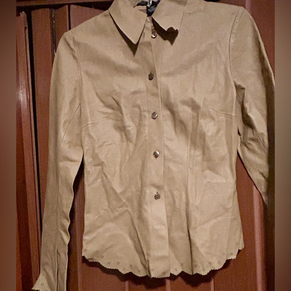 The Wrights Tan Perforated hem Leather Top size 2 excellent condition